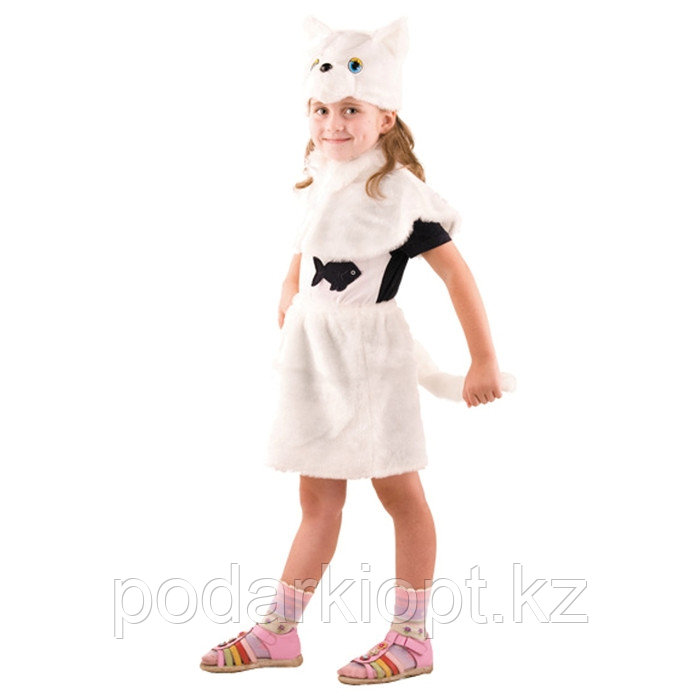Карнавальный костюм «Кошка» цвет белый, мех, рост 110 см, размер 28 - фото 1 - id-p116259479