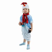 Детский карнавальный костюм «Снеговик в голубом жилете», велюр: комбинезон, шарф, шапка, рост 68 92 см