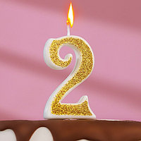 Свеча для торта "Блёстки" цифра 2, золотистая, 5,2 см