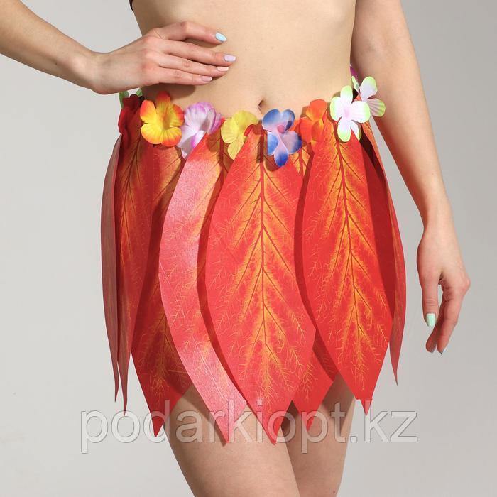 Гавайская юбка «Листики красные и цветочки» 36 см - фото 1 - id-p116260359
