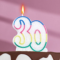 Свеча для торта « Юбилейный ГИГАНТ», цифра "30", ободок цветной, 7,5 см