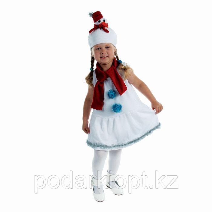 Детский карнавальный костюм "Снеговик с красным шарфом", велюр, рост 68-98 см, цвет белый - фото 1 - id-p116258300