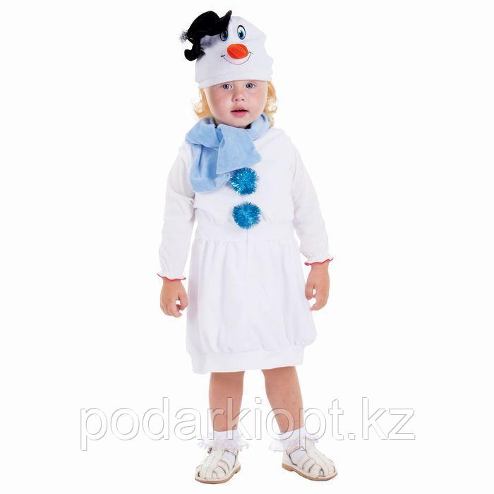 Карнавальный костюм «Белый снеговик в шляпке», велюр, сарафан, шарф, шапка, рост 98 см - фото 1 - id-p116258309
