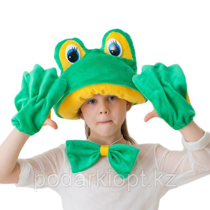 Карнавальный костюм "Лягушка-квакушка", меховая шапка, бабочка, перчатки, рост 122-134 см - фото 1 - id-p116259732
