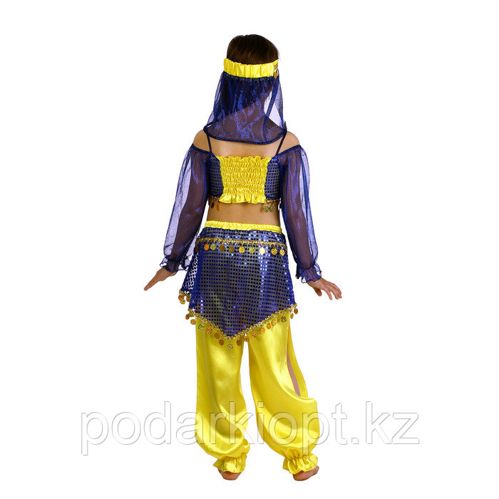 Карнавальный костюм "Восточная красавица. Шахерезада", топ с рукавами, штаны, повязка, цвет сине-жёлтый, р-р - фото 3 - id-p116259028
