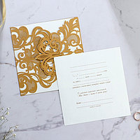 Свадебное приглашение «Резное» (цвет золотой), 16 х 16 см