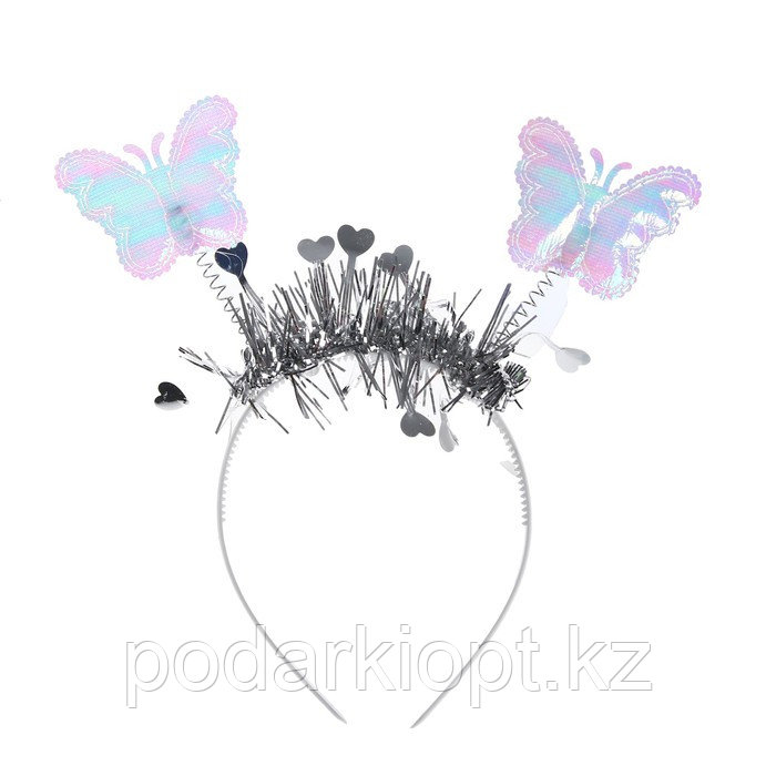 Карнавальный набор «Бабочка», 3 предмета: крылья, ободок, жезл, цвет серебряный - фото 2 - id-p116261397