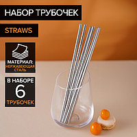 Набор металлических трубочек Straws, 6 шт, 21 см, сталь 304