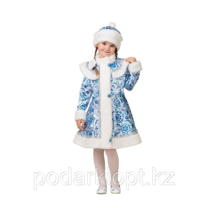 Карнавальный костюм "Снегурочка сатин Гжель 2 ", пальто, шапка, р.32, р 122 см - фото 1 - id-p116261499