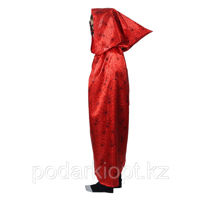 Карнавальный плащ с капюшоном, паутина на красном, атлас, длина 85 см + маска - фото 2 - id-p116260054