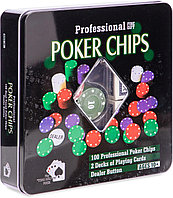 Набор "Покер" в металлической банке (100 фишек с номиналом 4 гр.,2 колоды карт)