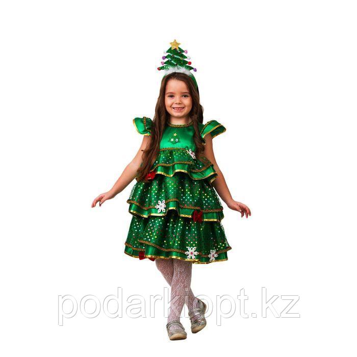 Карнавальный костюм «Ёлочка-Малышка», платье, ободок ёлочка, сатин, размер 32, рост 122 см - фото 1 - id-p116260137
