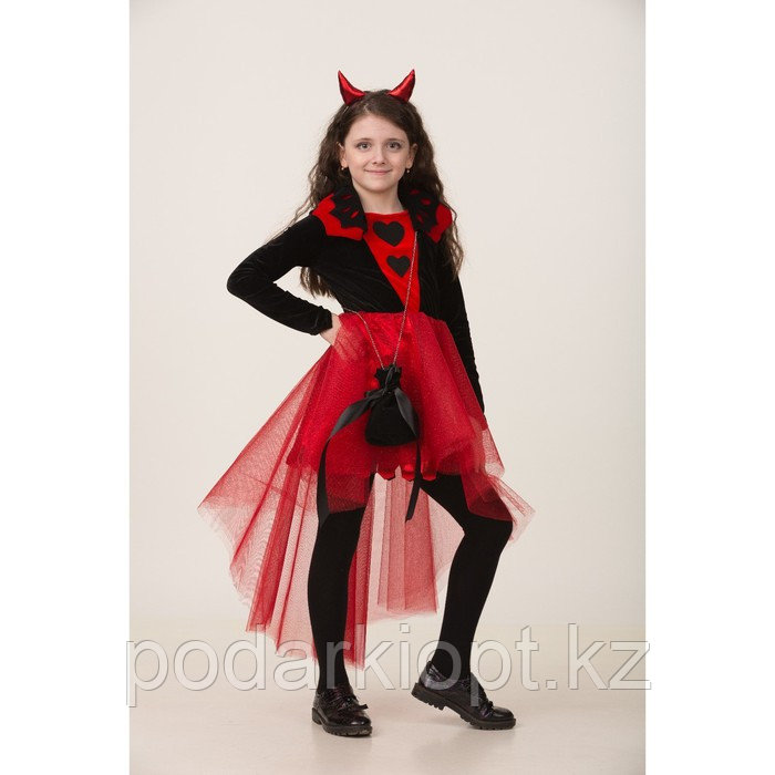 Карнавальный костюм «Дьяволица», платье, ободок с рожками, сумочка, р. 32, рост 128 см - фото 1 - id-p116262431