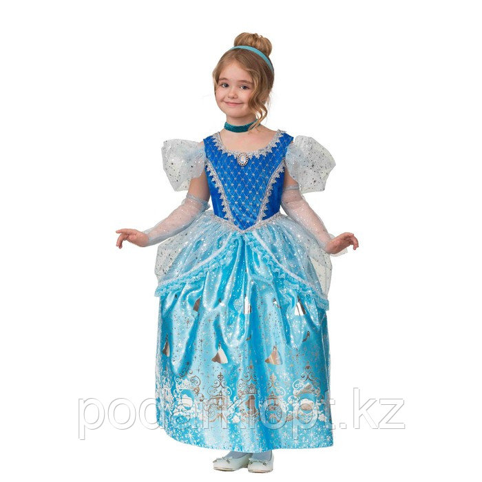 Карнавальный костюм «Принцесса Золушка», текстиль-принт, платье, перчатки, брошь, р. 32, рост 128 см - фото 1 - id-p116261724