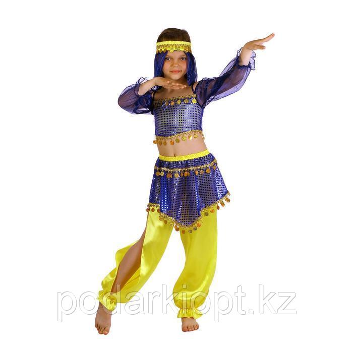 Карнавальный костюм «Шахерезада», повязка, топ с рукавами, штаны, цвет сине-жёлтый, р. 34, рост 134 см - фото 1 - id-p116264877
