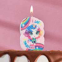 Свеча для торта "Радужная пони", розовая, 6,5 см