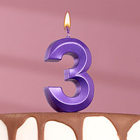 Свеча в торт "Грань", цифра "3", фиолетовый металлик, 6,5 см