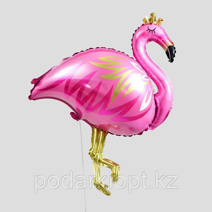 Шар фольгированный 32" «Фламинго с короной», фигура, цвет розовый - фото 2 - id-p116262760