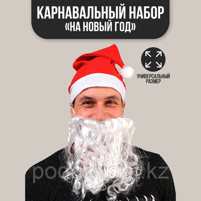 Карнавальный набор «На Новый год», 2 предмета: борода, колпак - фото 1 - id-p116264220