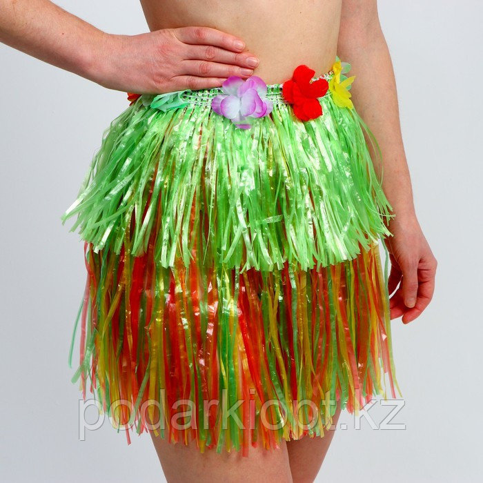 Гавайская юбка, 40 см, двухцветная зелёно-разноцветная - фото 1 - id-p116267702
