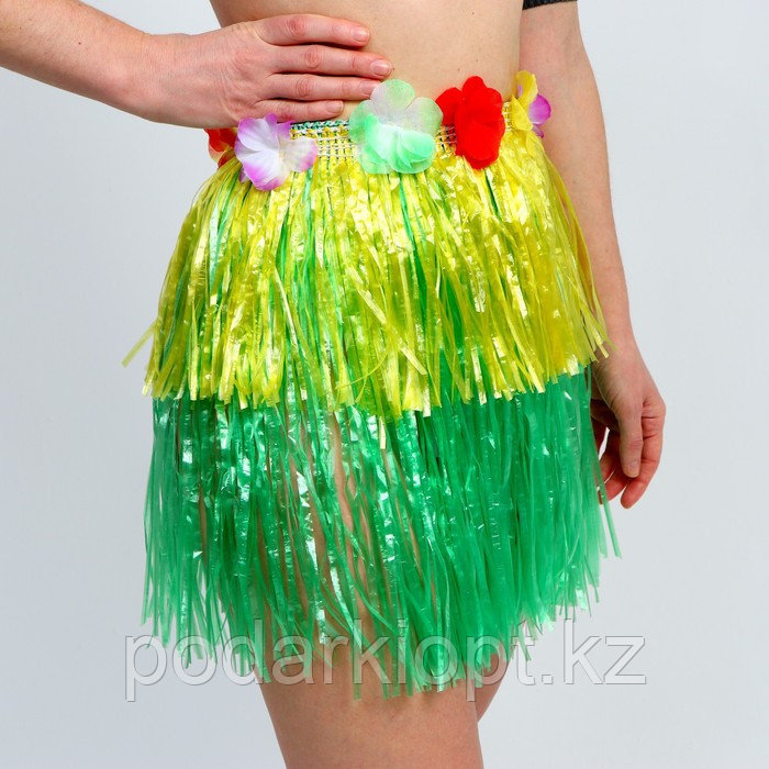 Гавайская юбка, 40 см, двухцветная жёлто-зелёная - фото 1 - id-p116267777