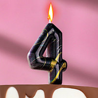 Свеча в торт "Черный мрамор", цифра "4", 5,5 см