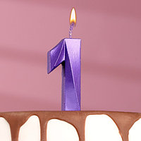 Свеча в торт "Грань", цифра "1", фиолетовый металлик, 6,5 см