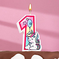 Свеча в торт "Единорог с шариком", цифра 1, розовый, 6,5 см