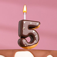 Свеча в торт "Шоколадная глазурь", цифра "5", 3,8 см