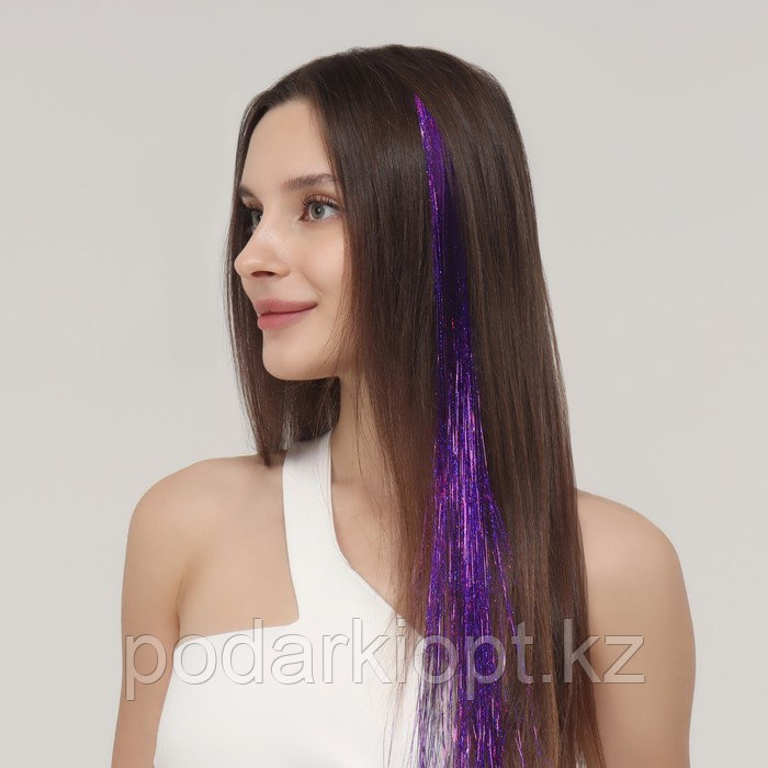 Прядь для волос, дождик, на заколке, 50 см, цвет фиолетовый - фото 2 - id-p116269339