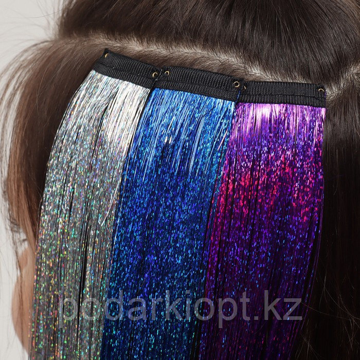 Прядь для волос, дождик, на заколке, 50 см, цвет фиолетовый - фото 3 - id-p116269339