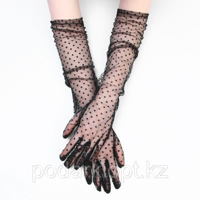 Карнавальные перчатки, цвет черный в горох, длинные - фото 2 - id-p116270824