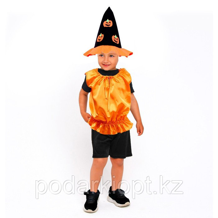 Карнавальный костюм Тыква,жилет,шляпа черно-оранжевая,рост 98-110 - фото 1 - id-p116271698