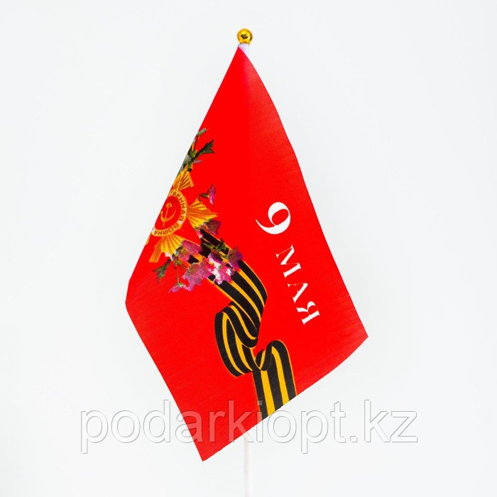 Флаг 9 Мая, 14 х 21 см, полиэфирный шелк, с древком - фото 2 - id-p116272366