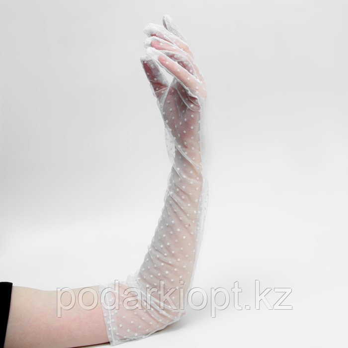 Карнавальные перчатки, цвет белый в горох, длинные - фото 3 - id-p116271093