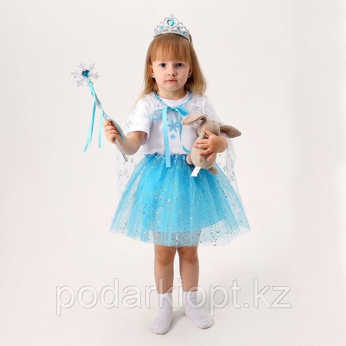 Карнавальный набор «Зимняя принцесса»: футболка, юбка, накидка, диадема, рост 98 110 см - фото 4 - id-p116275767