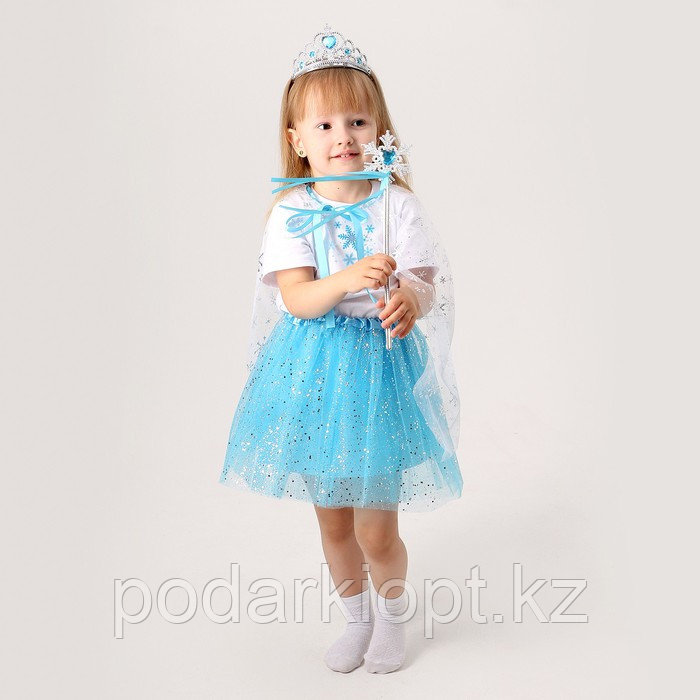 Карнавальный набор «Зимняя принцесса»: футболка, юбка, накидка, диадема, рост 98 110 см - фото 5 - id-p116275767