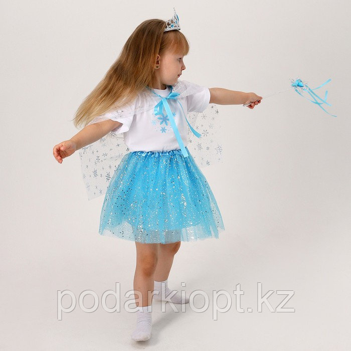 Карнавальный набор «Зимняя принцесса»: футболка, юбка, накидка, диадема, рост 98 110 см - фото 6 - id-p116275767