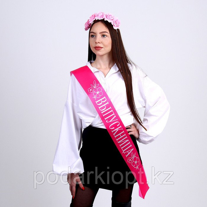 Карнавальный набор «Прекрасная выпускница», 2 предмета: лента розовая + булавка, ободок с цветами - фото 2 - id-p116272985