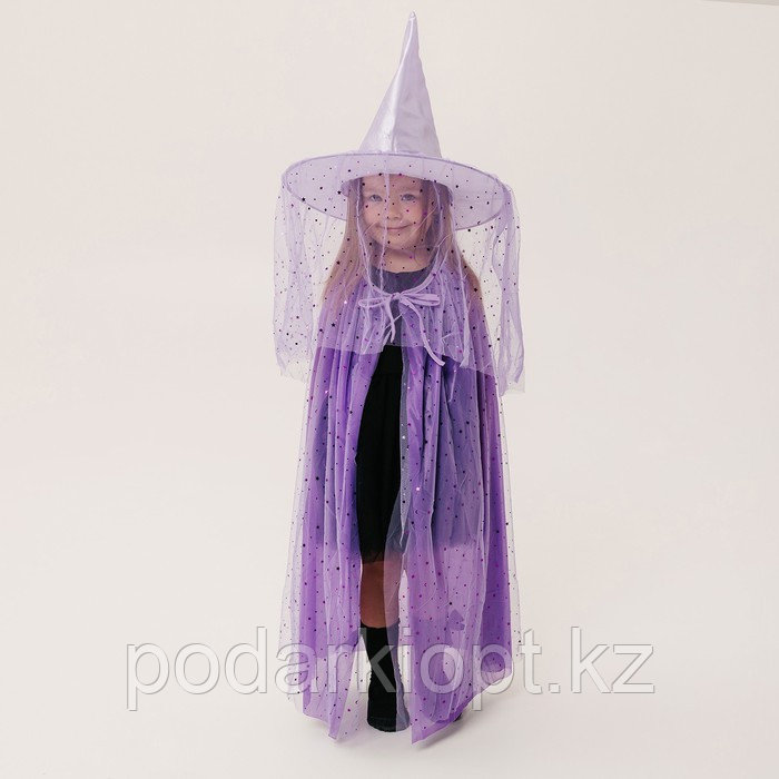 Карнавальный набор «Модная ведьмочка»: шляпа, плащ, заколки 3 шт. - фото 5 - id-p116276731