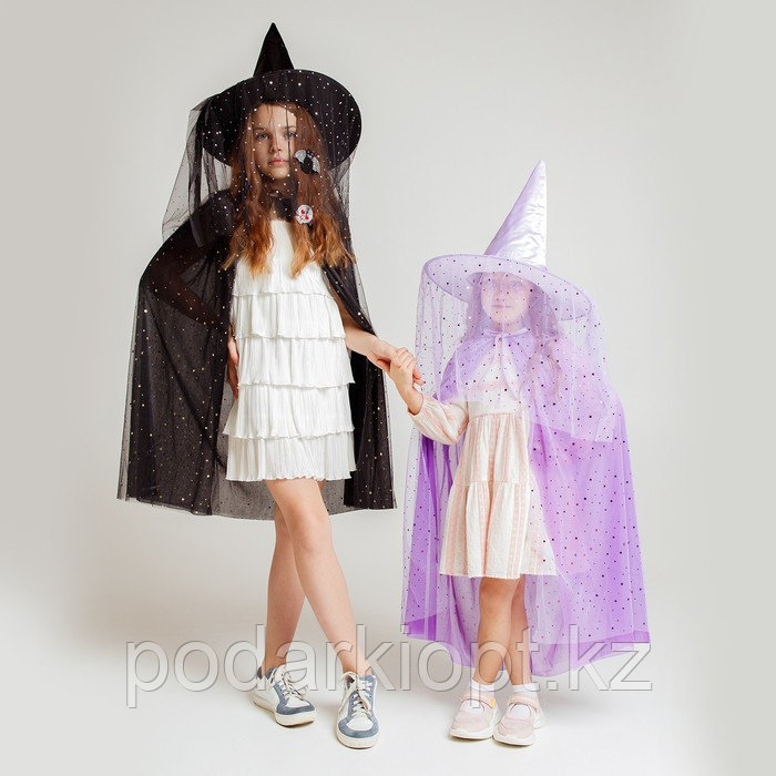 Карнавальный набор «Модная ведьмочка»: шляпа, плащ, заколки 3 шт. - фото 9 - id-p116276731