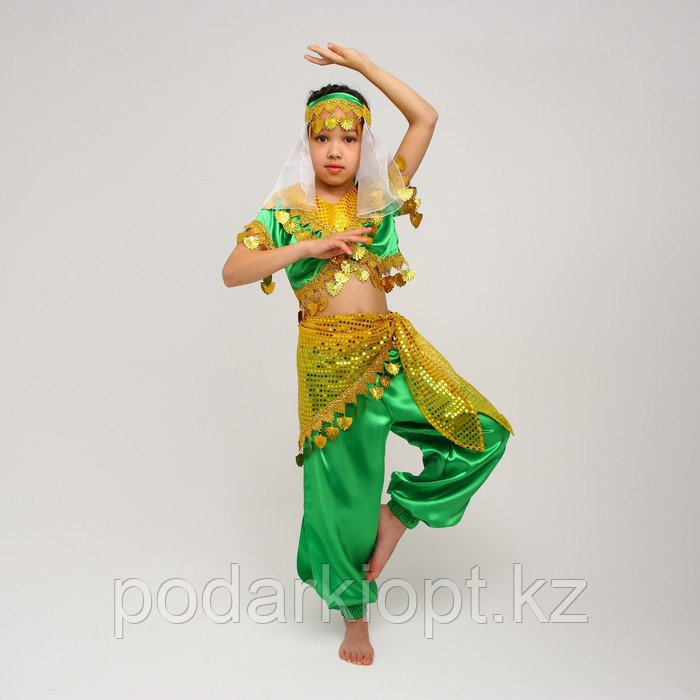 Карнавальный костюм «Восточная красавица. Азиза», цвет зелёно-жёлтый, рост 110-116 см - фото 1 - id-p116275885