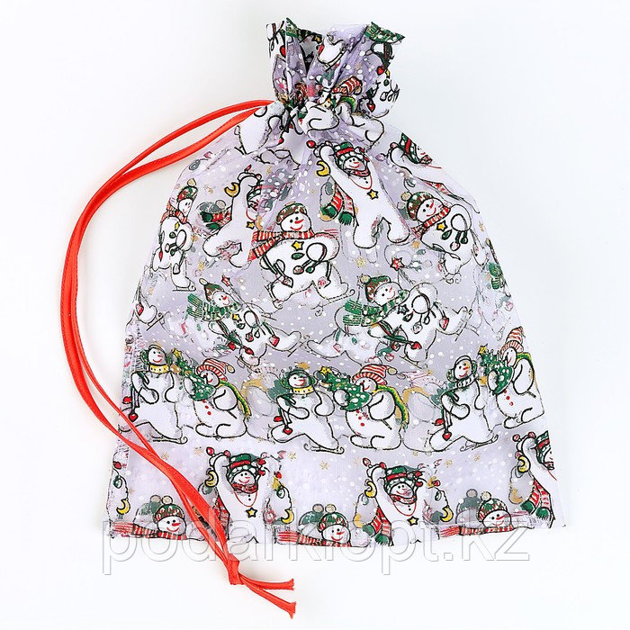 Мешок подарочный «Снеговики с ёлками», р. 25 × 32 см, органза - фото 2 - id-p116275904