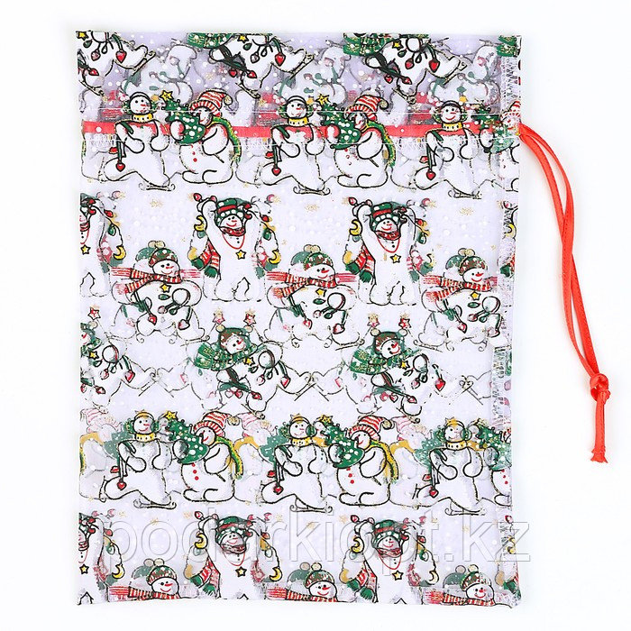 Мешок подарочный «Снеговики с ёлками», р. 25 × 32 см, органза - фото 3 - id-p116275904