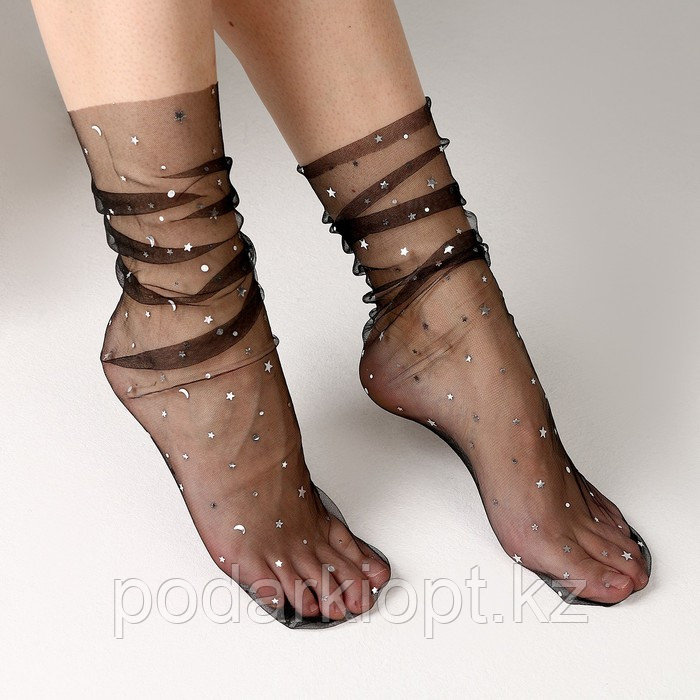 Карнавальный аксессуар- носки, цвет черный, звезды серебро - фото 1 - id-p116278576