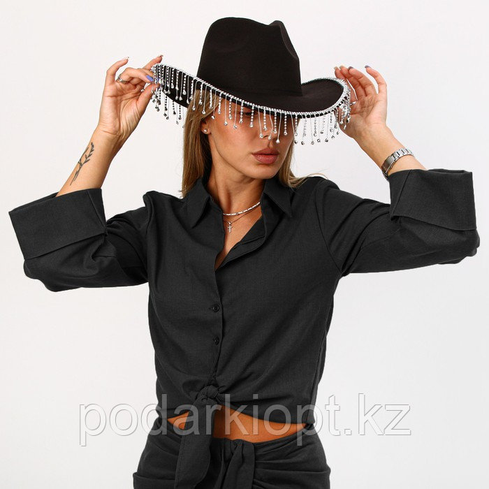 Шляпа ковбойская, со стразами, р. 56 см, цвет чёрный - фото 2 - id-p116275966
