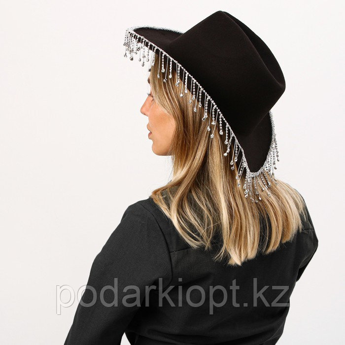 Шляпа ковбойская, со стразами, р. 56 см, цвет чёрный - фото 3 - id-p116275966