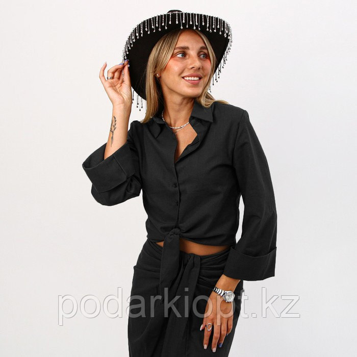Шляпа ковбойская, со стразами, р. 56 см, цвет чёрный - фото 4 - id-p116275966