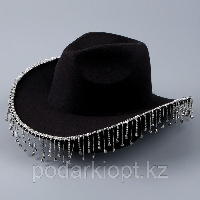 Шляпа ковбойская, со стразами, р. 56 см, цвет чёрный - фото 5 - id-p116275966