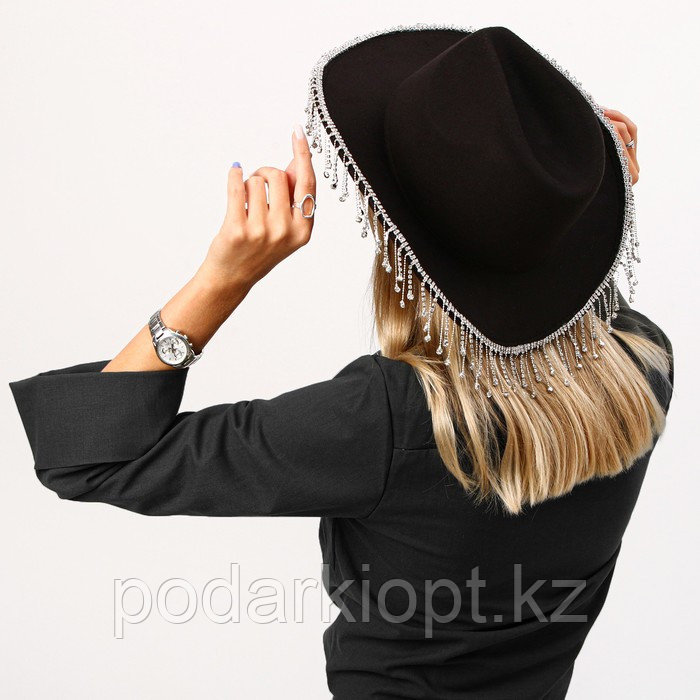 Шляпа ковбойская, со стразами, р. 56 см, цвет чёрный - фото 7 - id-p116275966
